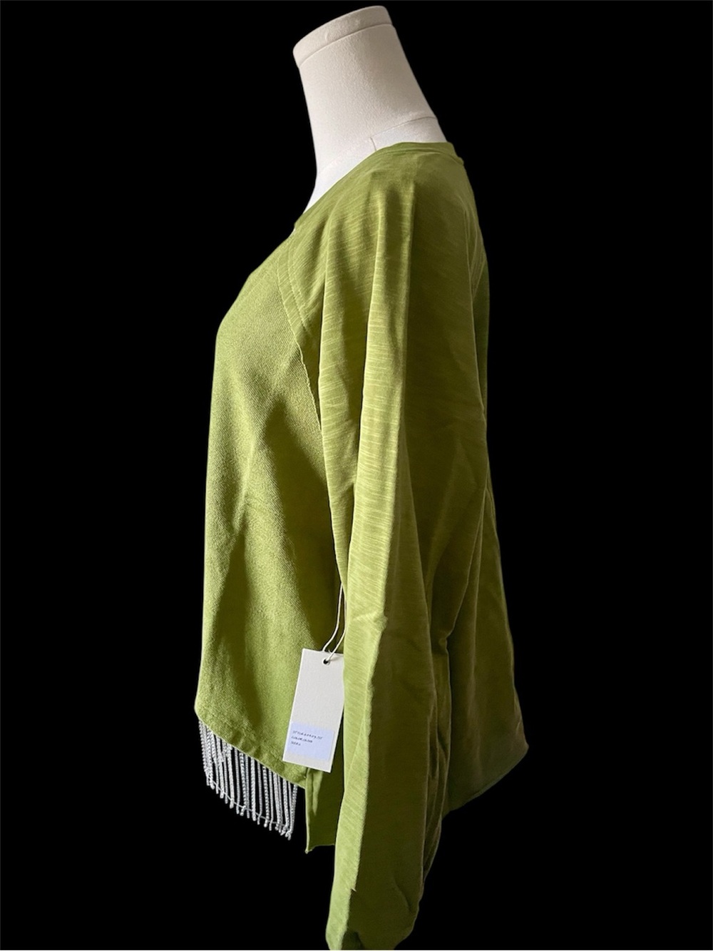 Blue Velvet Olive Rhinestone Fringe Top Boho Festival L NWT - Picture 4 of 12